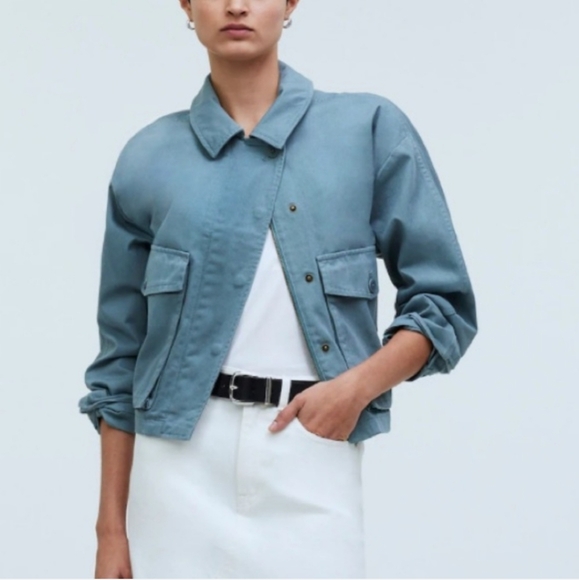 Madewell Faded River Cargo Utility Cropped Chino Jacket Oversized Size Small - Picture 2 of 6